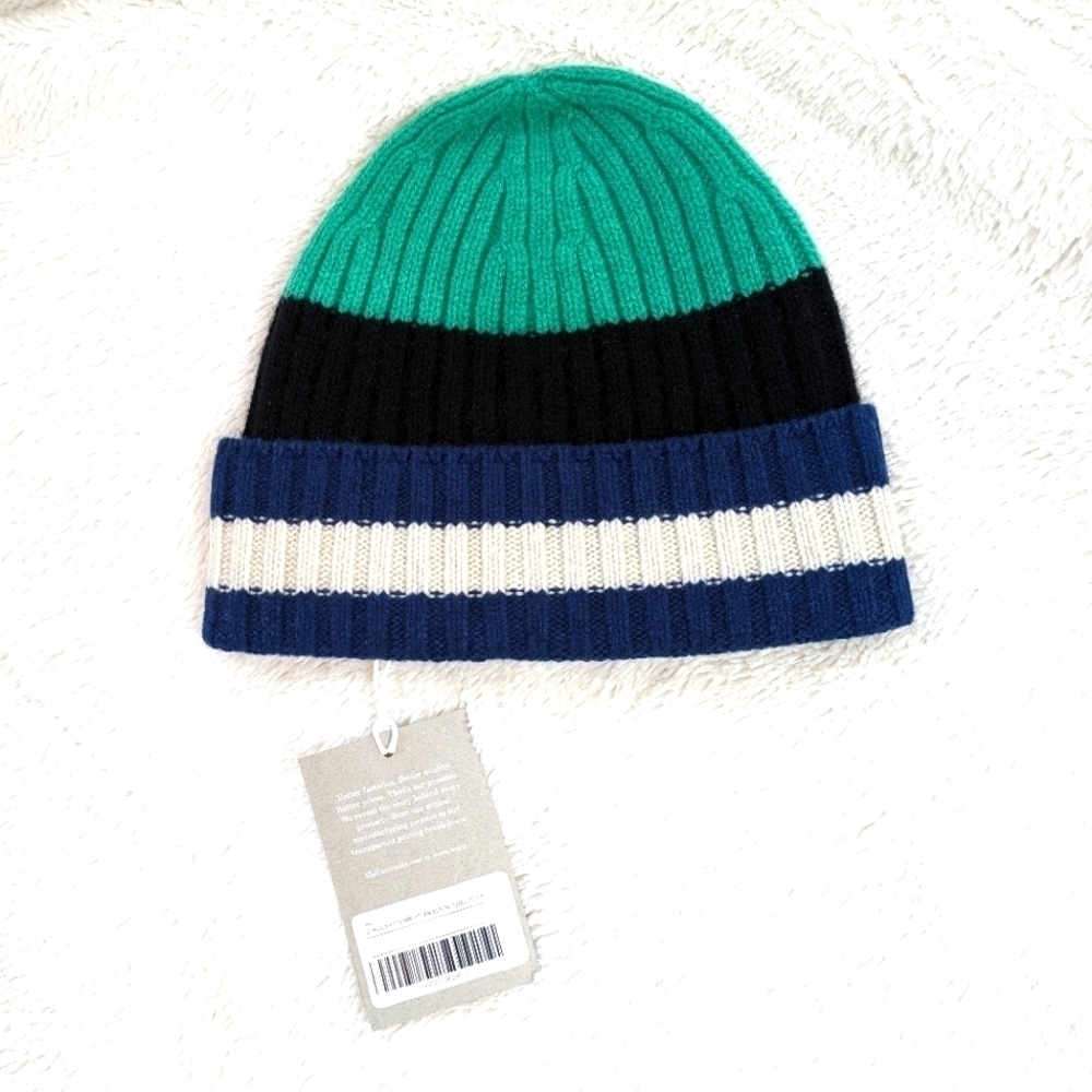 EVERLANE Unisex Multi Striped Recycled Cashmere Ribbed Knit Beanie NEW One Size